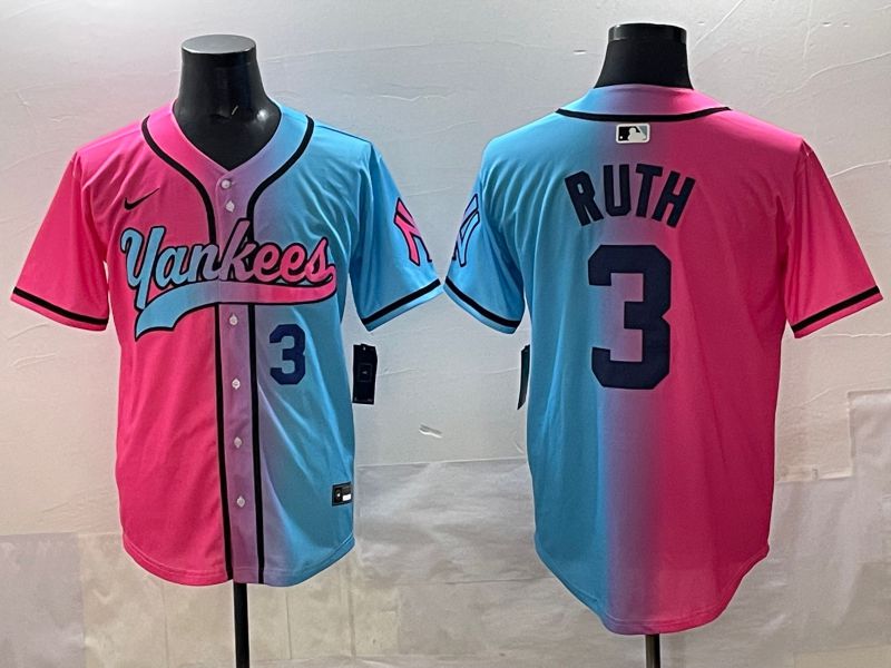 Men New York Yankees #3 Ruth Blue pink Game 2025 Nike MLB Jersey style 005
